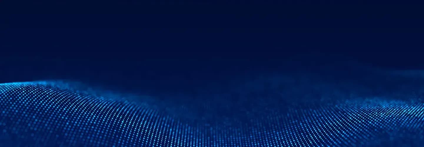 Abstract dark blue background with a glowing, textured digital wave pattern at the bottom.